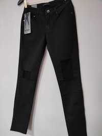 Czarne damskie jeansy z rozdarciami,siatką,elastyczne,Vivid, r. M/38