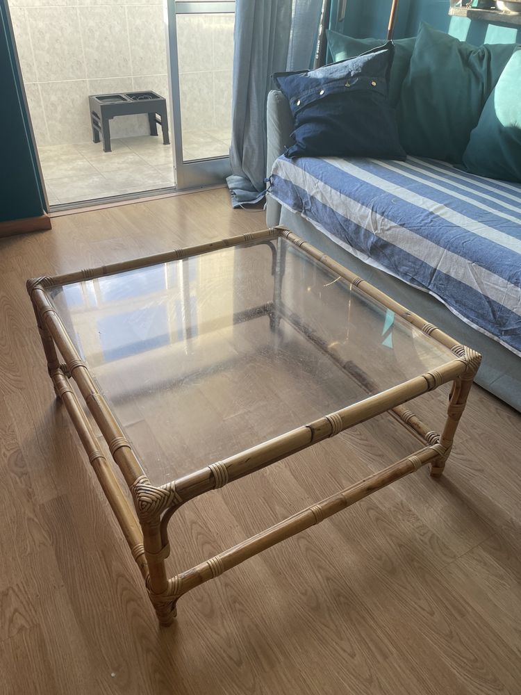 Grande Mesa de Centro Vintage de Bambu e Rattan - Anos 1960/70