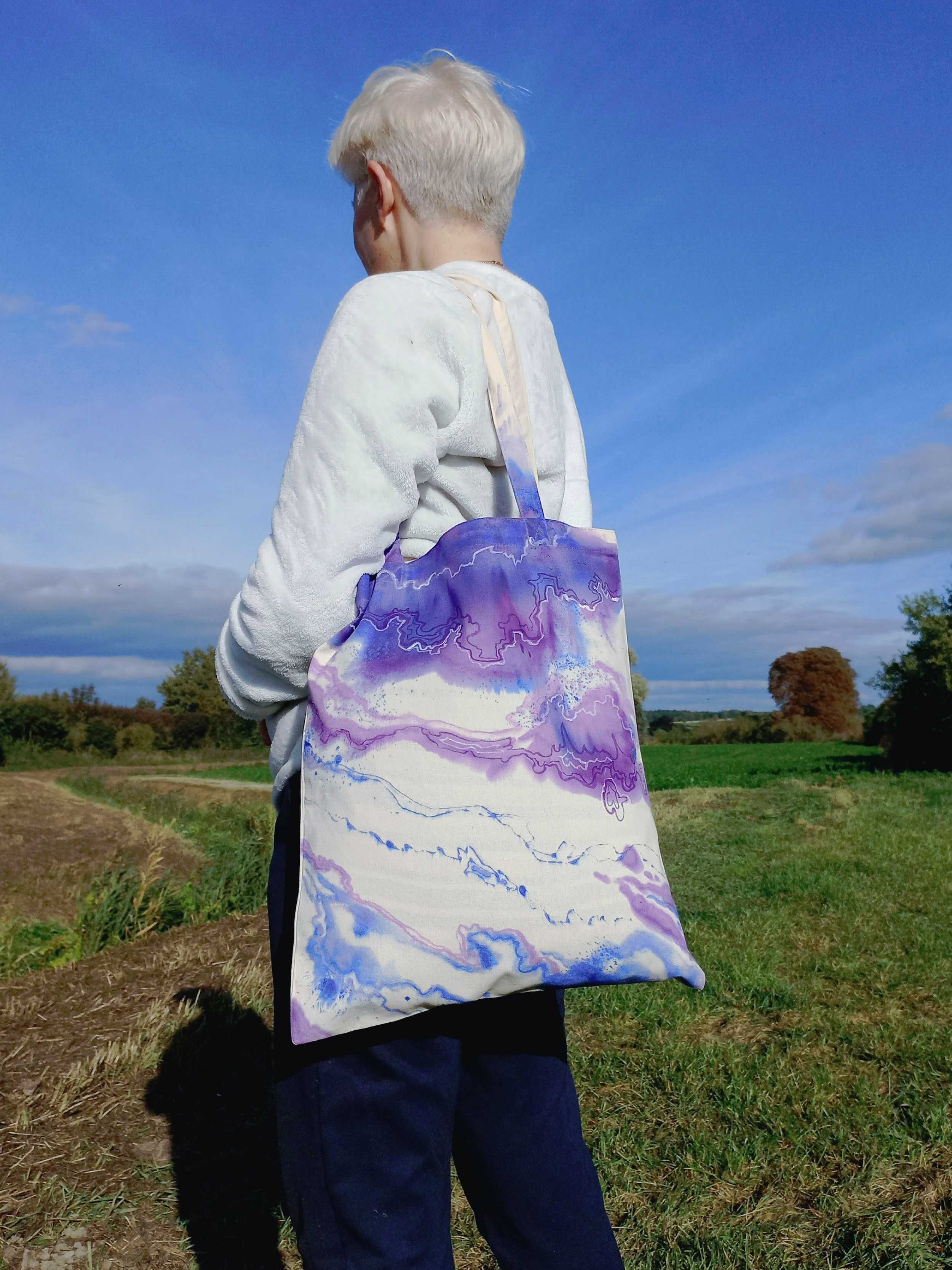 eko-torba Niebiesko-fioletowa ręcznie malowana, rękodzieło