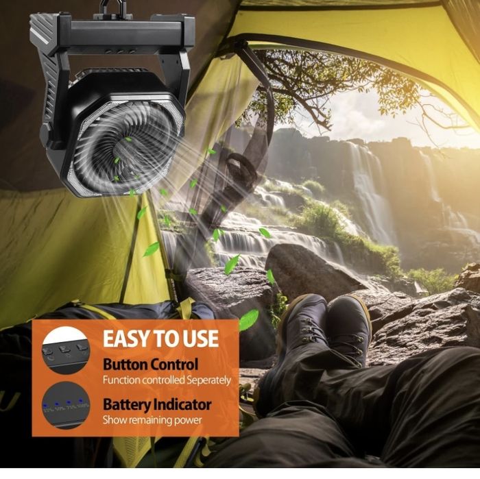 Ventilador portatil para campismo ou espacos exteriores carrega telm