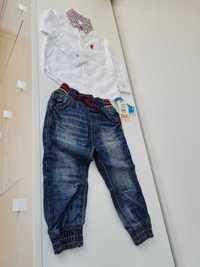 Nowy zestaw chłopięcy koszula z długim ręk. + jeansy 12/18 mc Primark