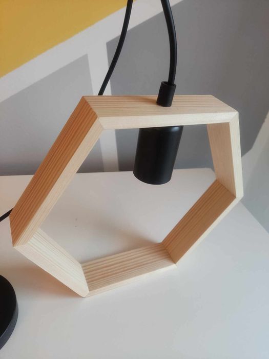 Lampa wisząca drewniana, hexagon