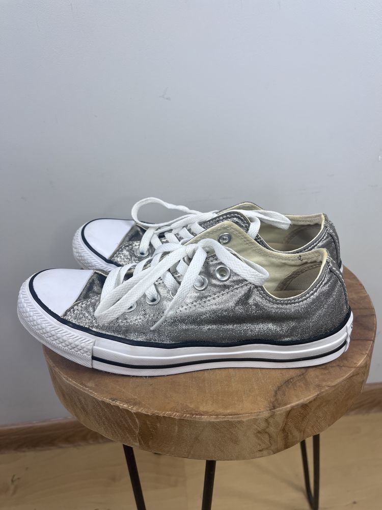 Srebrne metaliczne buty sportowe trampki tenisówki Converse 37,5