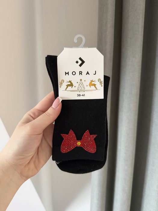 Nowe skarpety czarne z kokardka z cyrkoniami moraj