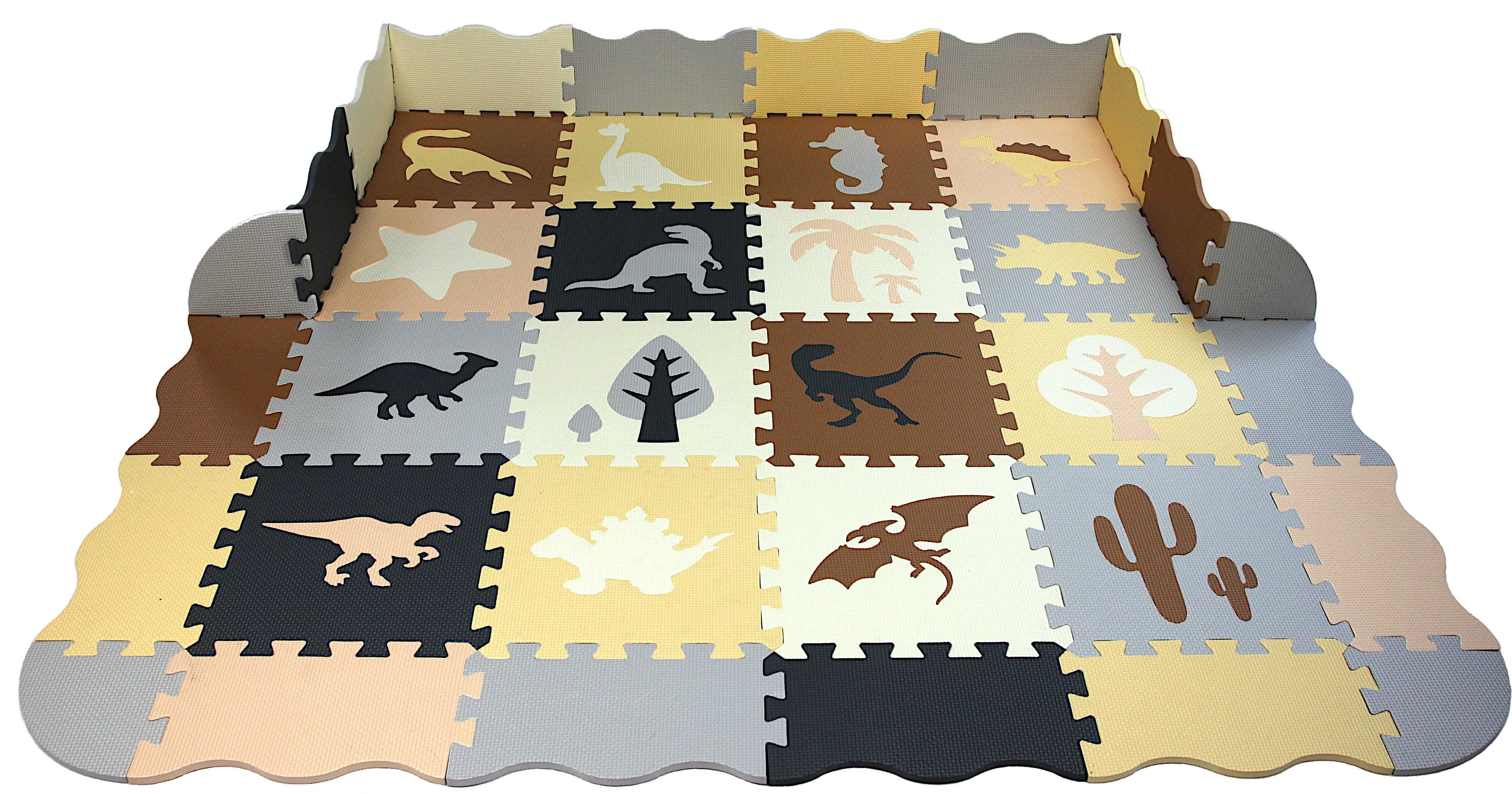 Dinozaury Mata Piankowa XXL Kojec PUZZLE Piankowe 3w1 150x150cm