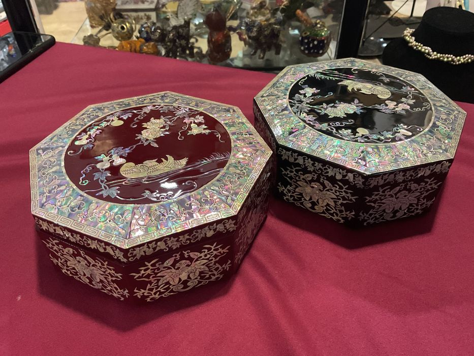 Caixa joias octagonal laçada decoração aves .15x6 cm