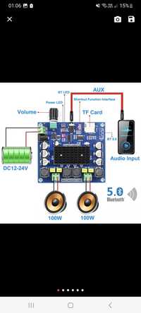 Bluetooth 5.0 100W+100W TPA3116 усилитель +блок питания
Amp HiFi Sound