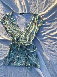 Miętowy top bluzka na krótki rękaw w kwiaty S 36 vero moda vintage