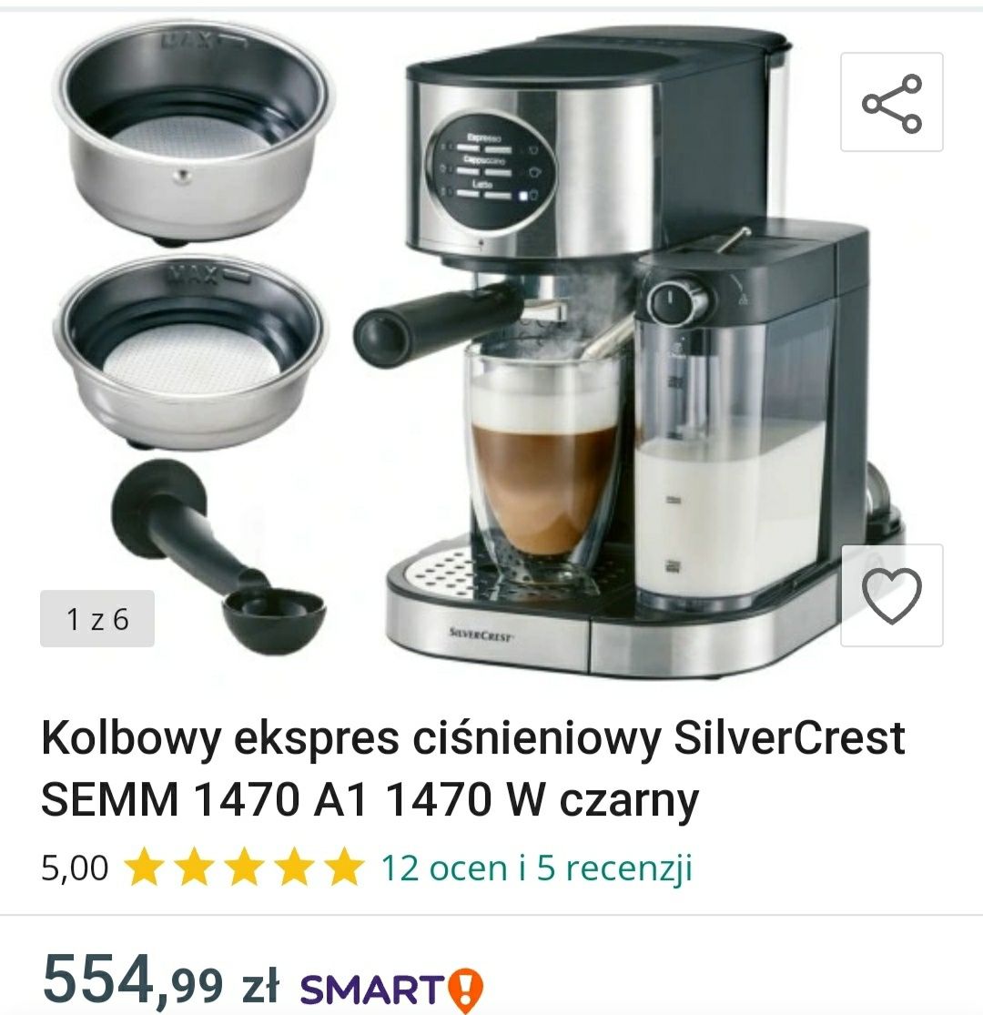 Kolbowy ekspres do kawy latte silvercrest