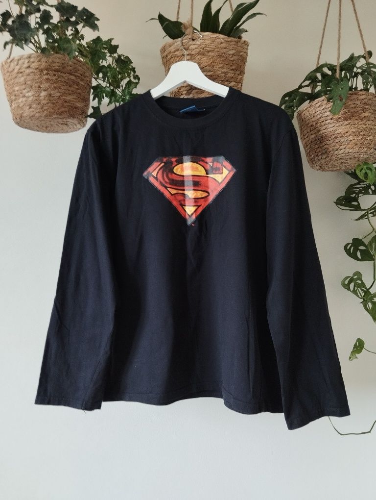 Bawełniany męski t-shirt Superman, logo, długi rękaw r. L Comics