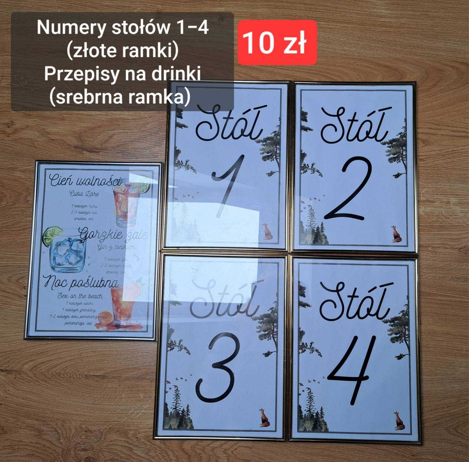 A4 Numery stołów 1-4 oraz przepisy na drinki