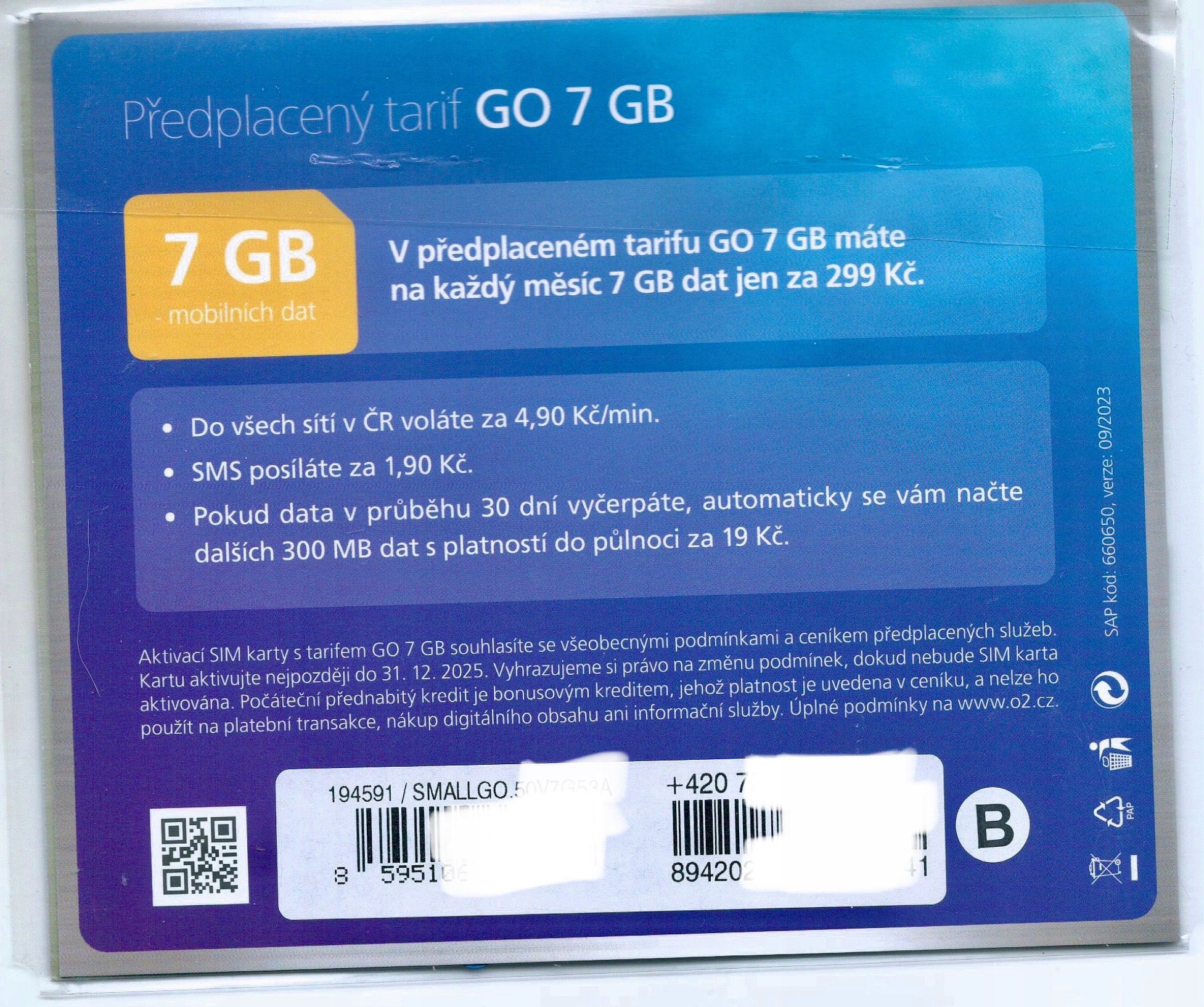 O2 Czeska Karta SIM bez rejestracji 50 Kč 7GB UE