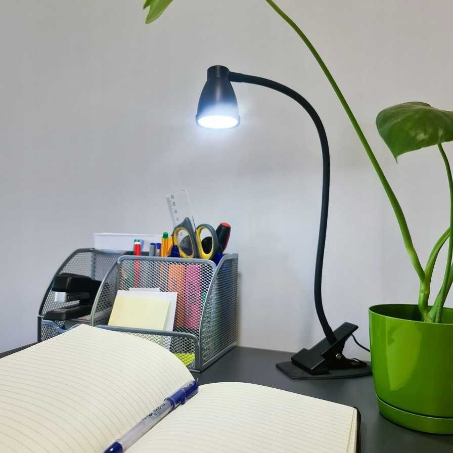 Lampka biurkowa LED USB z klipsem do czytania elastyczna z podstawką
