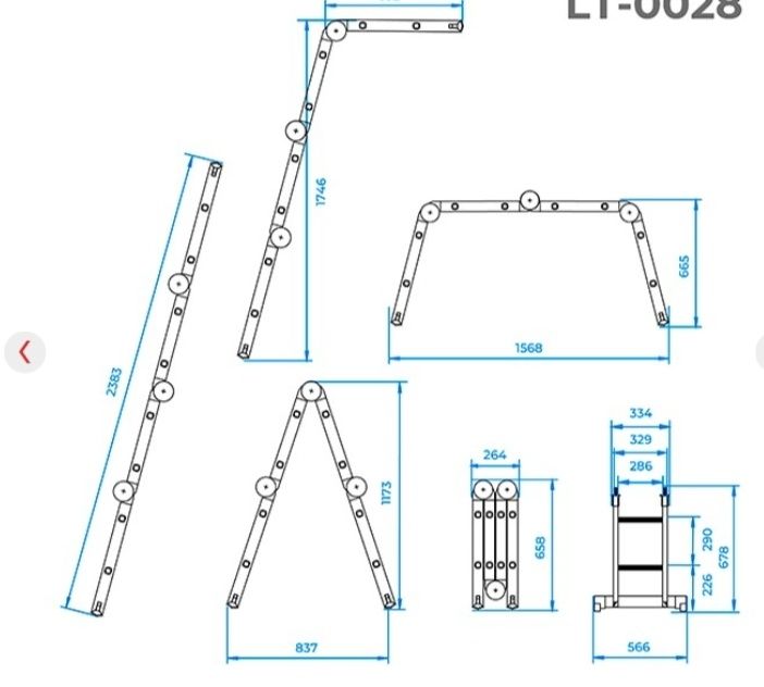 Драбина з алюмінію трансформер, 4*2, 2,38 м  Стремянка Лестница