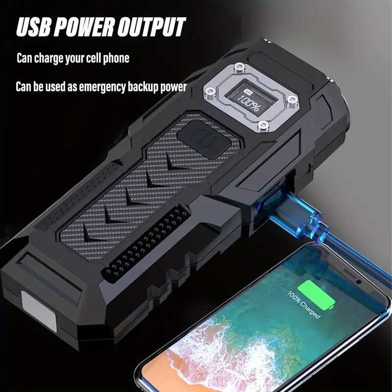 Mocna latarka LED USB, klips z tyłu i magnes na dole,funkcja powerbank