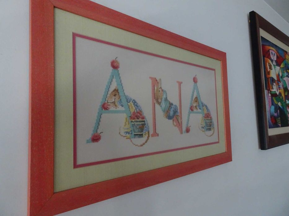 Quadro Ponto de Cruz nome ANA - (Bordado à Mão Medidas: 0,70 x 0,43 m)