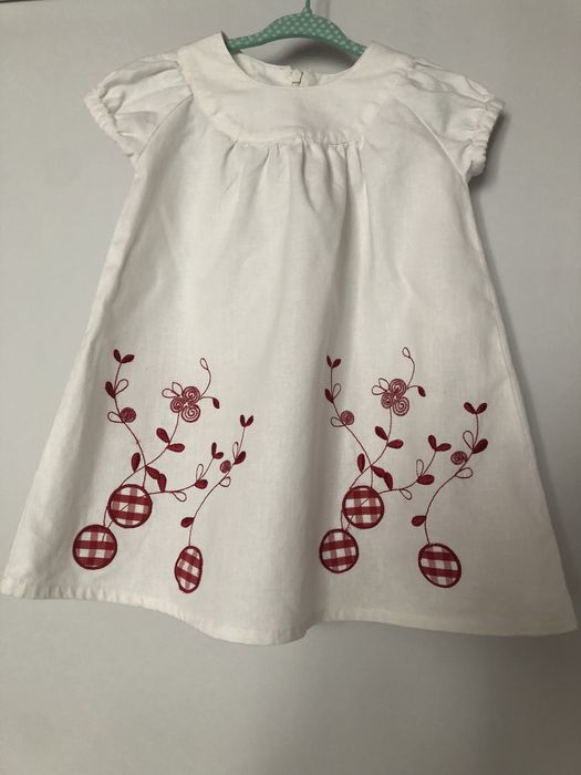 Biała sukienka krótki rękaw 86 cm len bawełna na lato