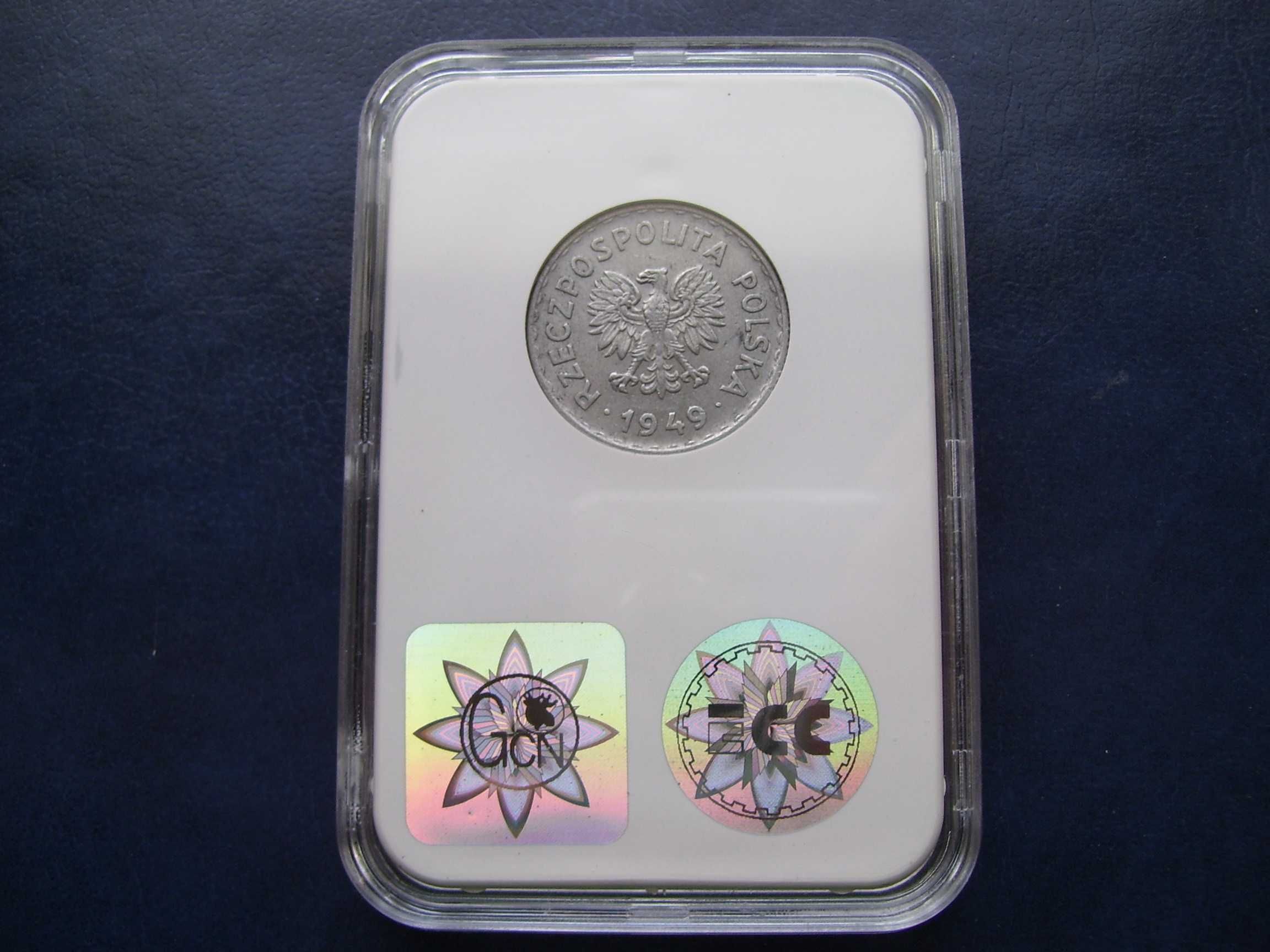 Stare monety 1 złoty 1949 AL skrętka Grading AU55 PRL piękna
