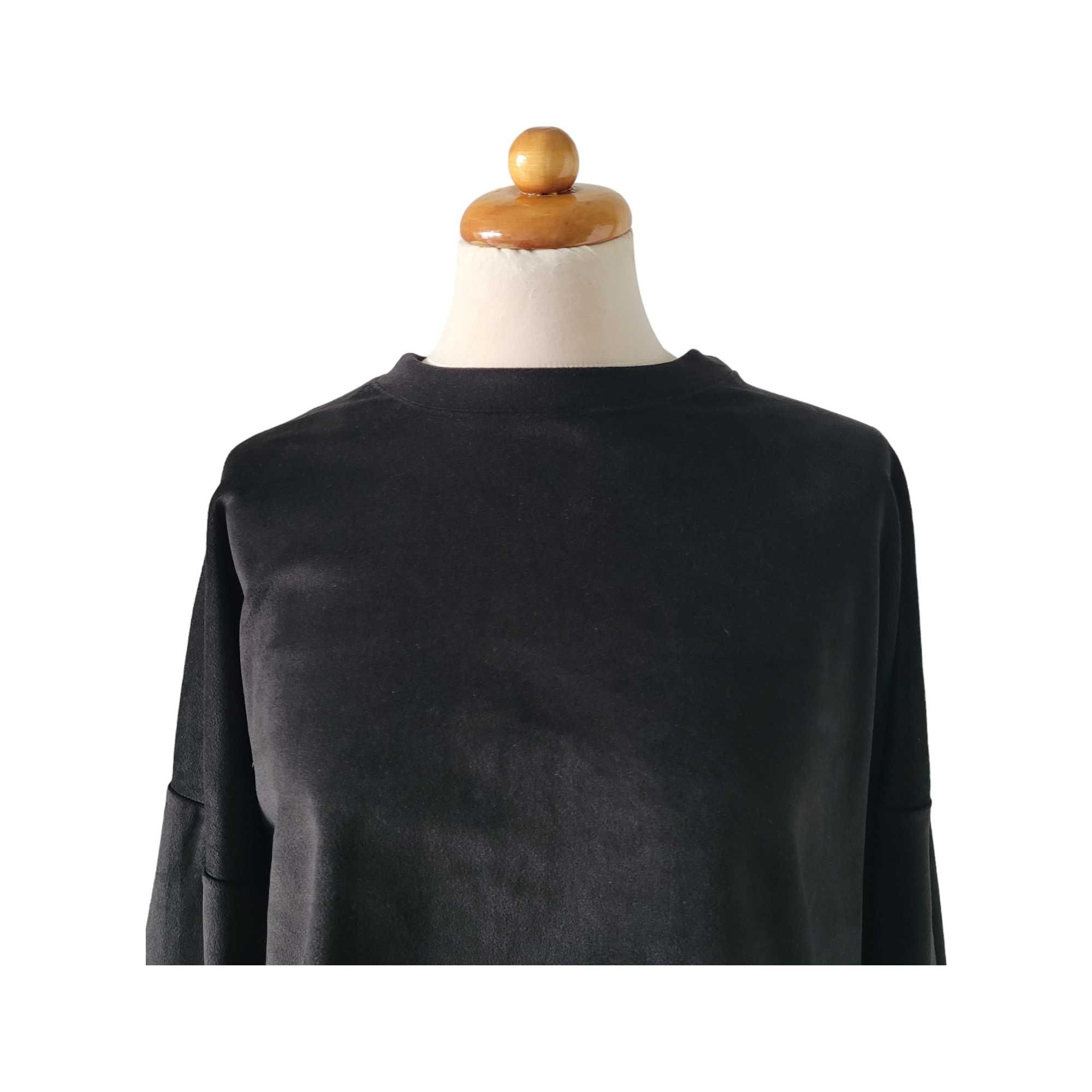 Czarna welurowa aksamitna bluza damska krój nietoperz 80% bawełna