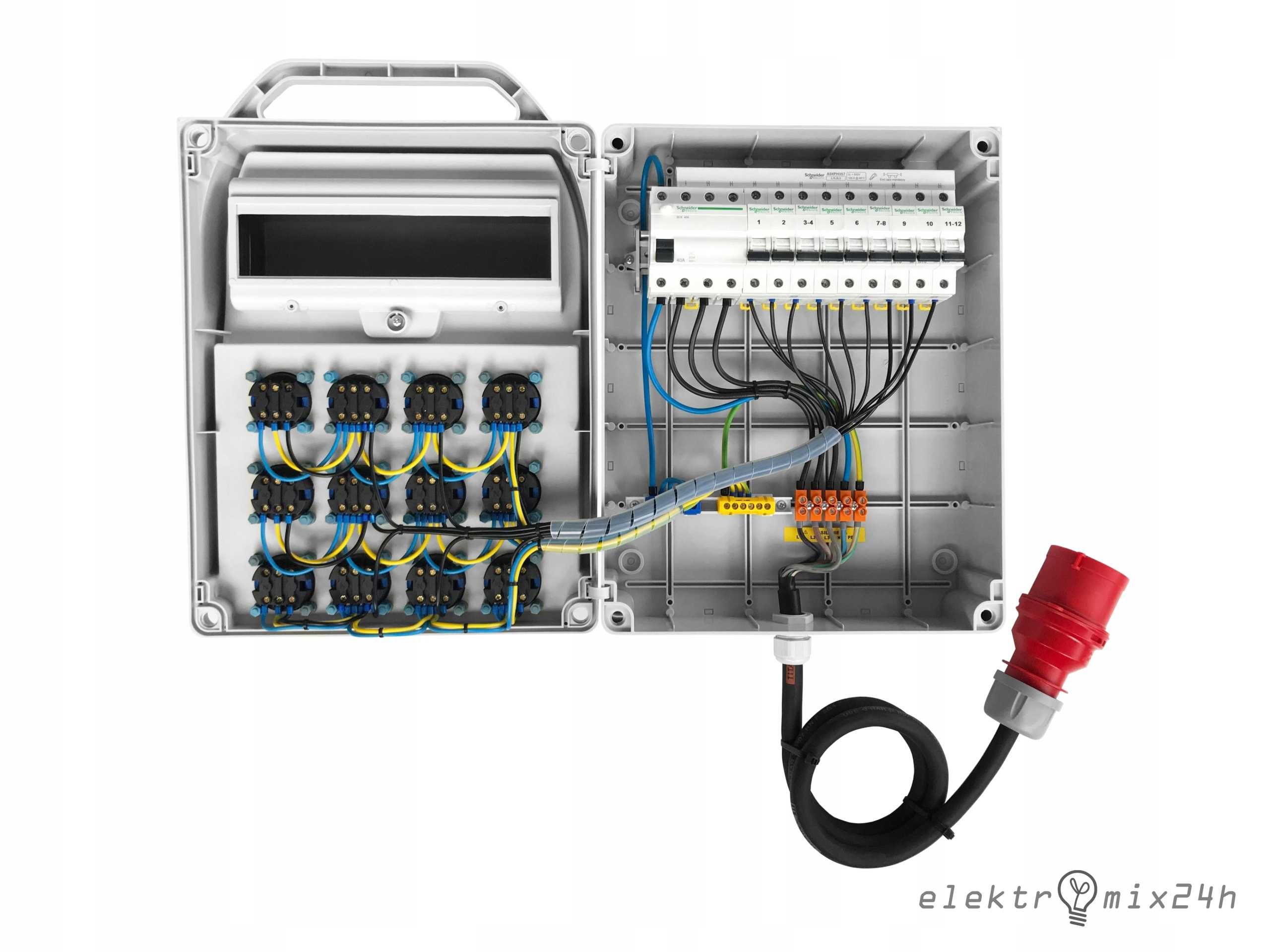 Rozdzielnica elektryczna przenośna gotowa, gniazda 12x16A 230V