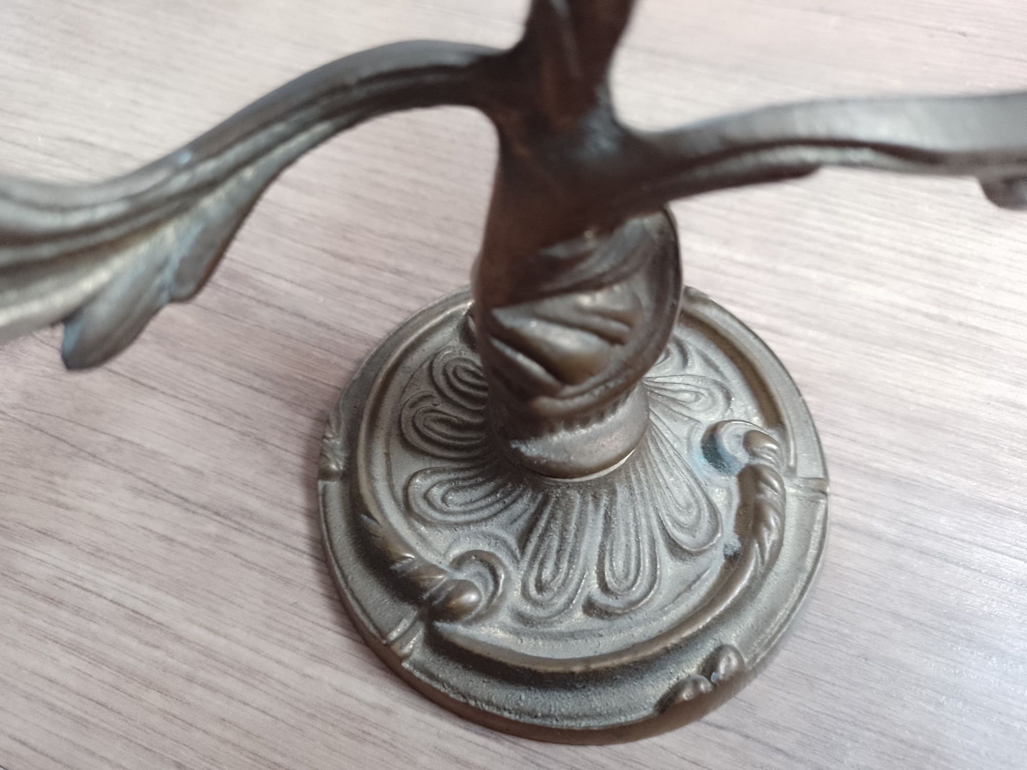 Stary mosiężny świecznik dwuramienny 15cm