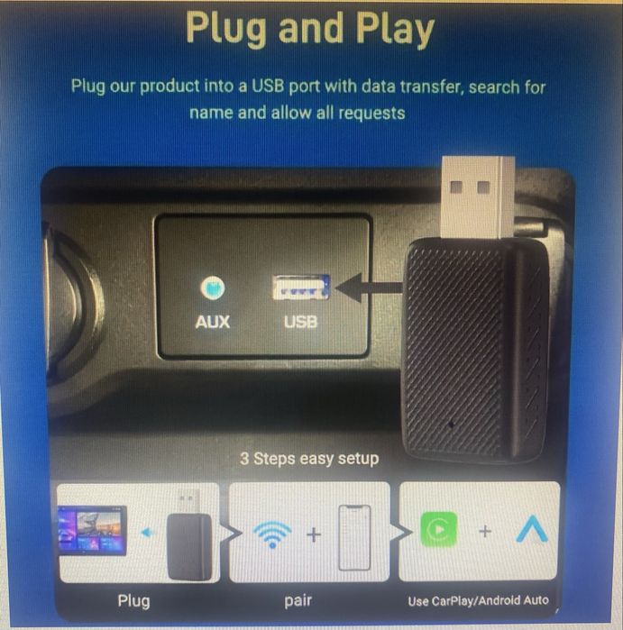 Adaptador sem fio Carplay & Android Auto
