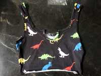 Shein czarny crop top na ramiączkach w dinozaury rozm. XS 34 NOWY