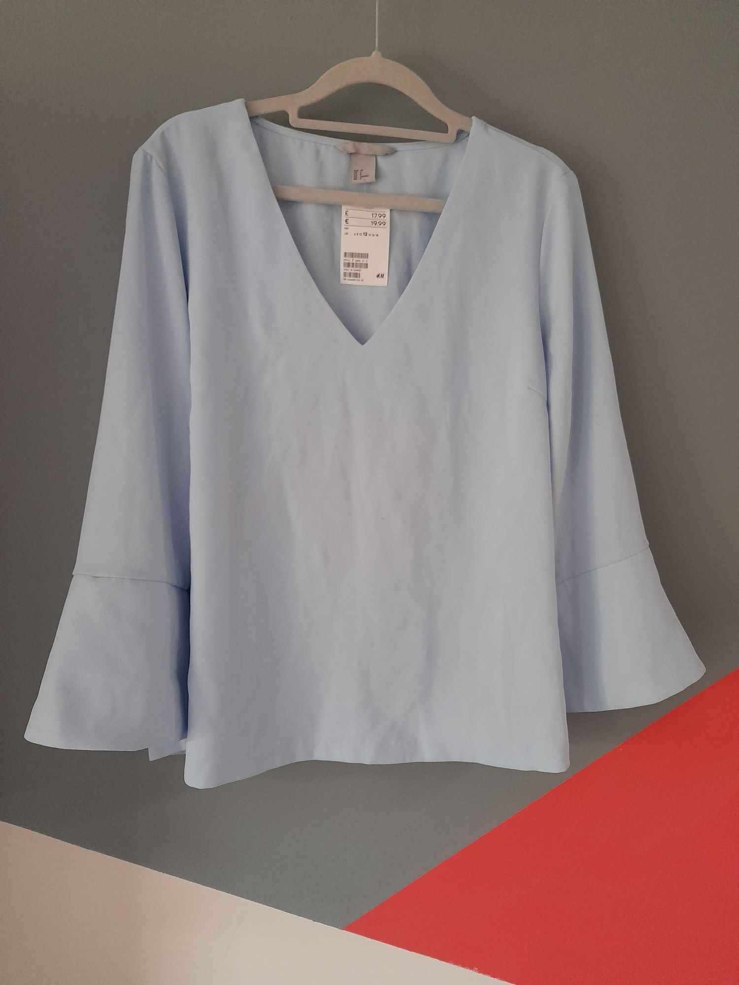 Nowa blekitna elegancka zwiewna bluzka h&m m l