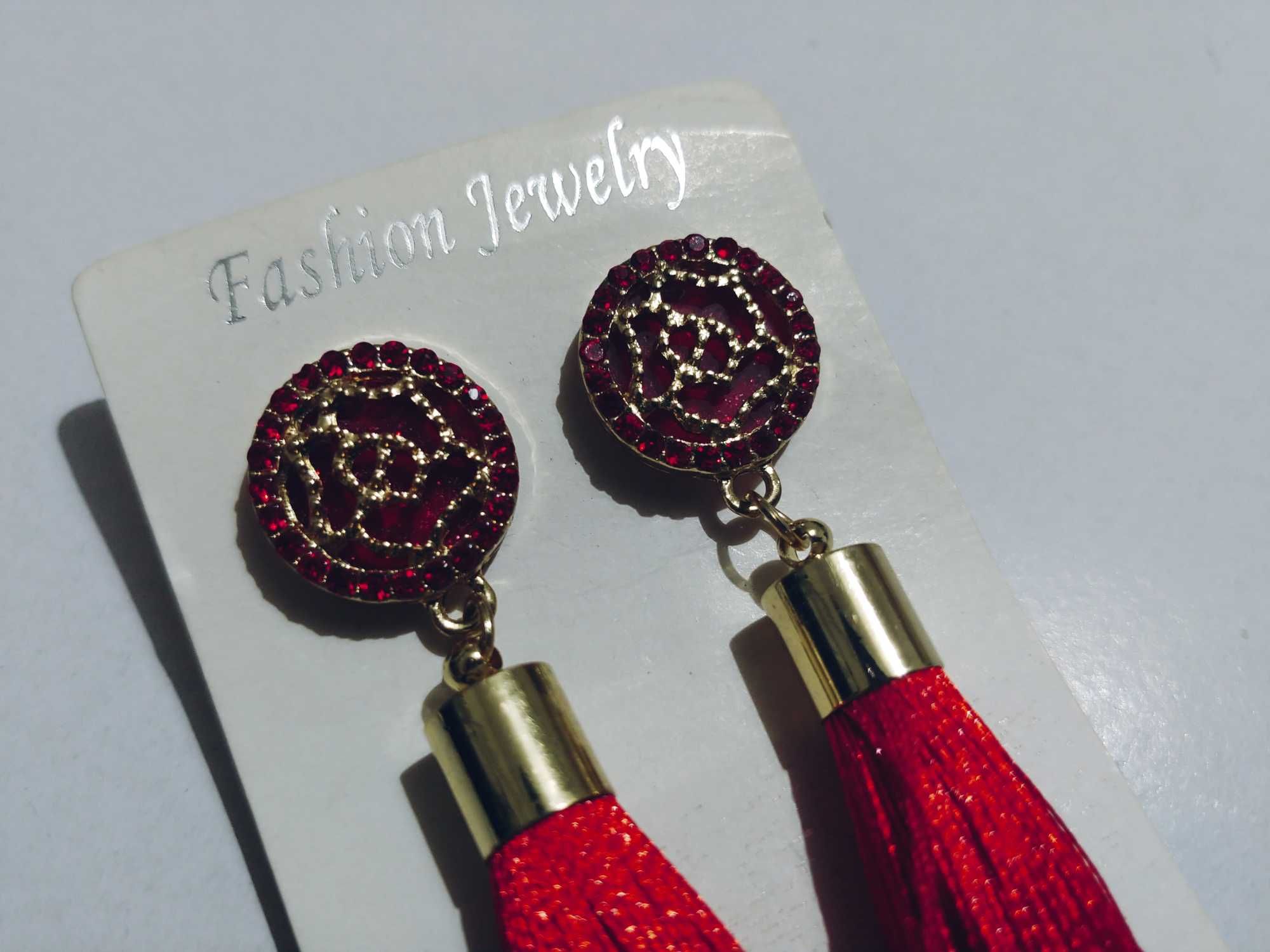 Kolczyki w stylu boho, chwosty, 11 cm, czerwone