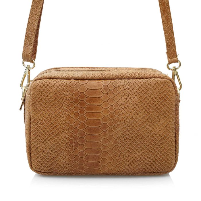 TOREBKA skórzana listonoszka kroko z paskiem V401 granatowa