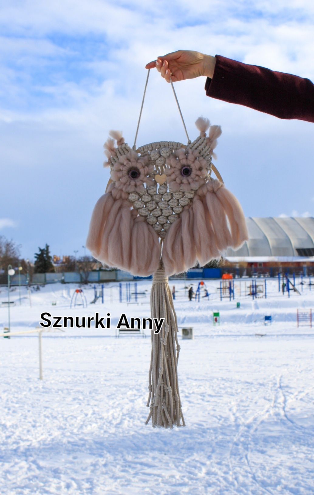 Sowy na obręczy z sznurka sznurka makrama handmade prezent dekoracja