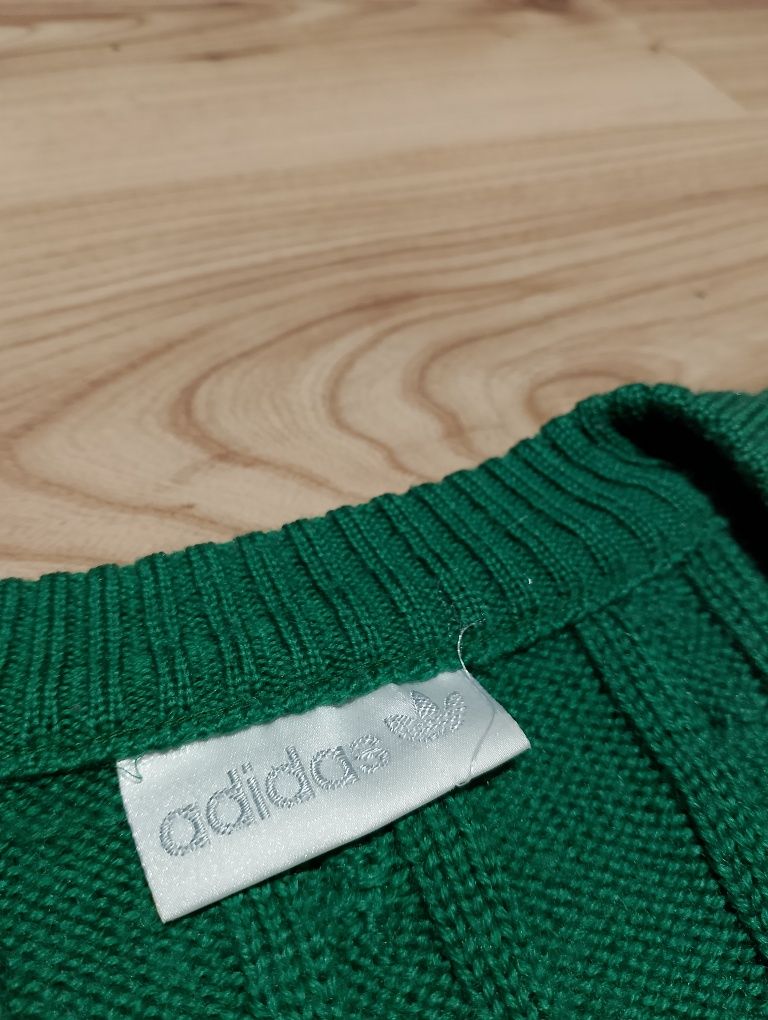 Zielony Damski Wełniany Sweter Adidas Vintage 80's West Germany
