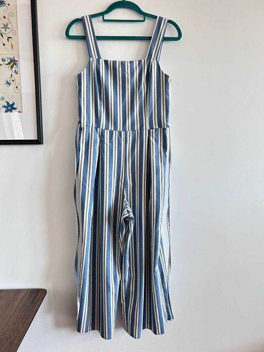 Damski kombinezon sukienka w paski 36 błękitna boho