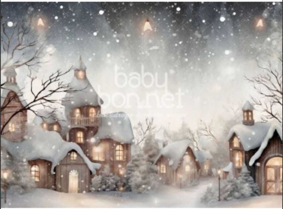 Pano de Fundo Fotográfico Backdrop Natal Aldeia com céu estrelado