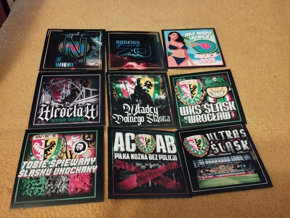 Wlepki kolekcjonerskie 9 szt Śląsk Wrocław Miedź Legnica