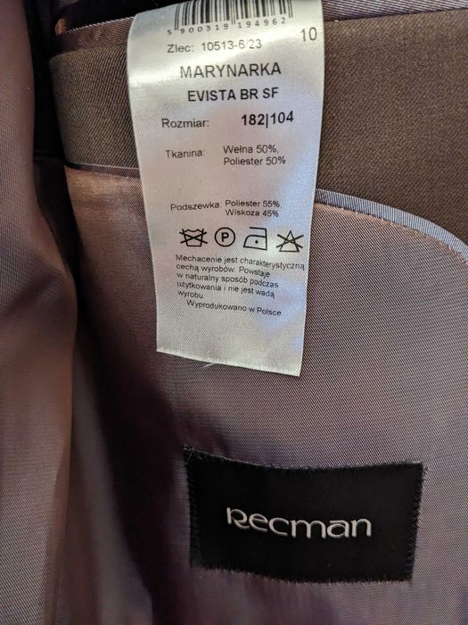 Garnitur  Recman Evista brązowy / slim fit / wzrost 185-190cm