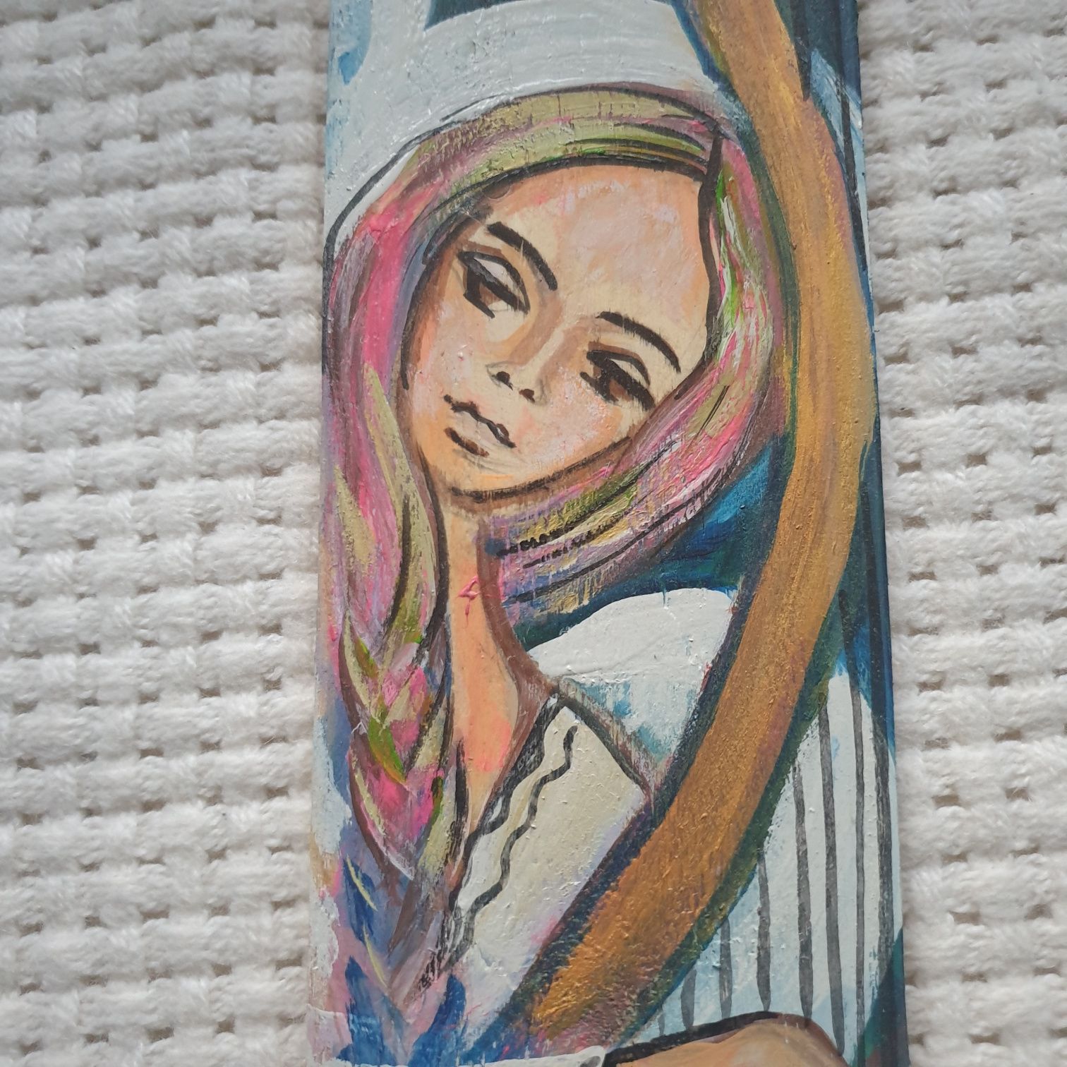 Anioł Anielska Harfa obraz malowany ręcznie na drewnie