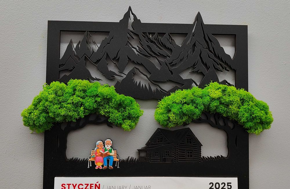 Kalendarz 2025 mech góry babci dziadka kolor UV chata góralska 50x36