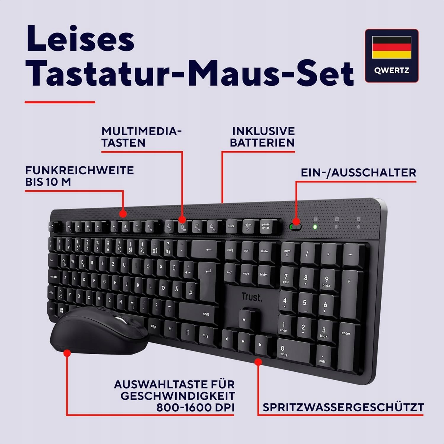 trust ymoii silent keyboard mouse set bezprzewodowy hiszpański układ