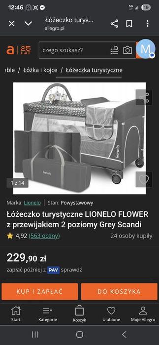 Łóżeczko turystyczne 2-poziomowe 120x60