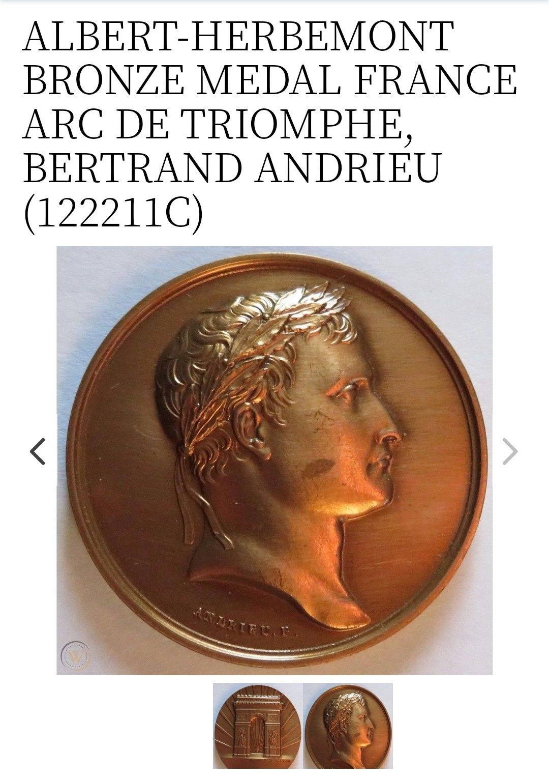 Medalha bronze Arco do triunfo.