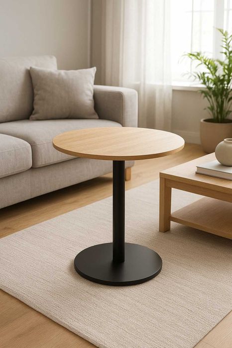 Stół okrągły 80 cm,MDF fornirowany drewno kauczukowe, podstawa stalowa