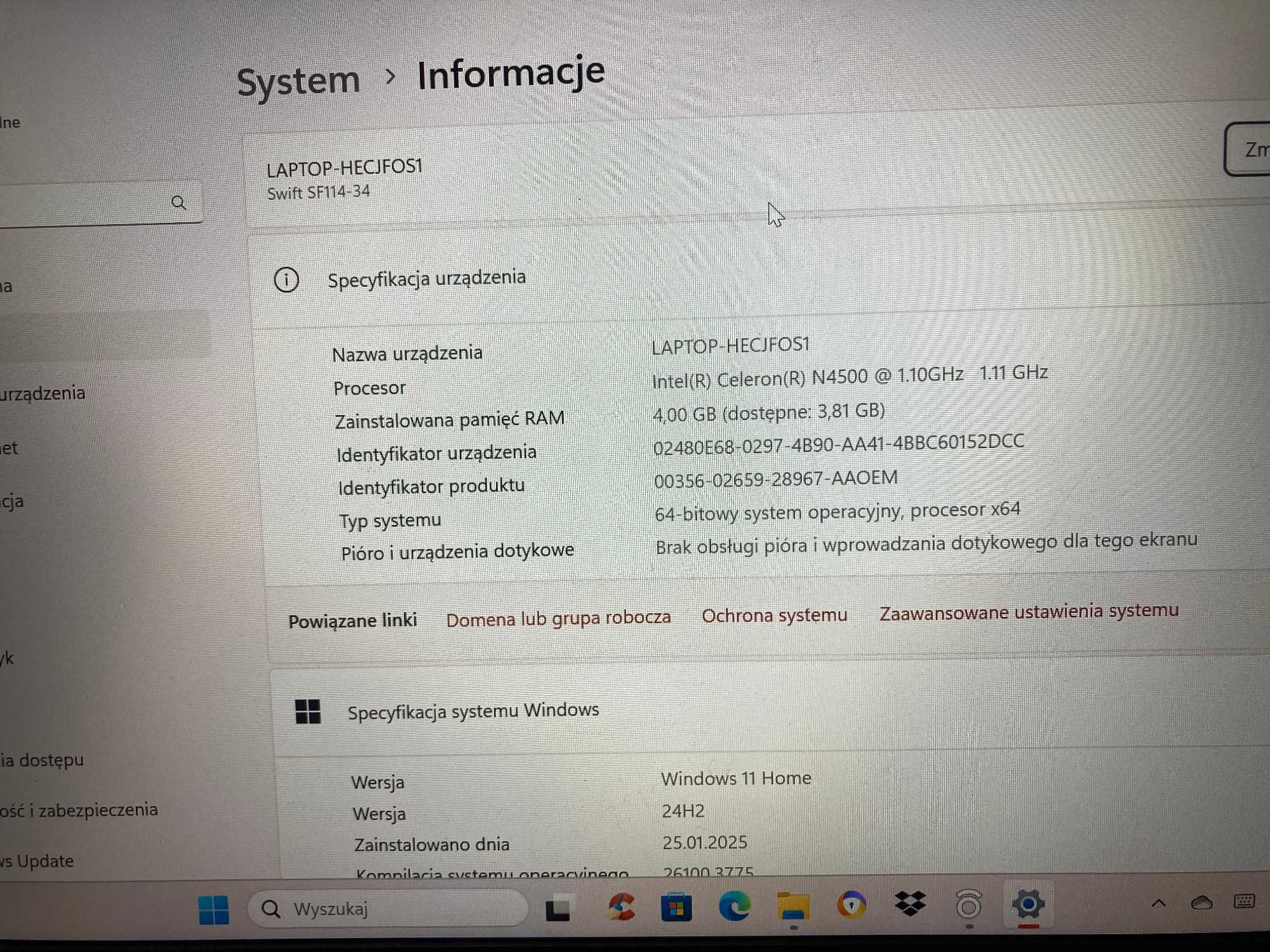 Laptop Acer Swift 1 sf114-34-c5j1 zasilacz