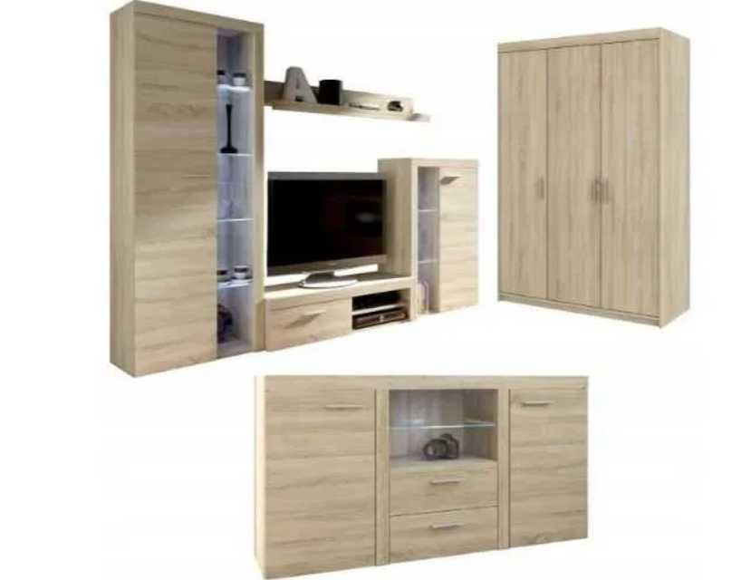 Zestaw mebli do salonu meblościanka szafa komoda trzy kolory JAR-POL