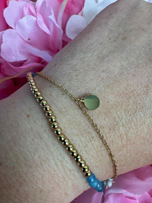 Bransoletka 17- 20,5 cm elegancka kamień złota stal nierdzewna  b117