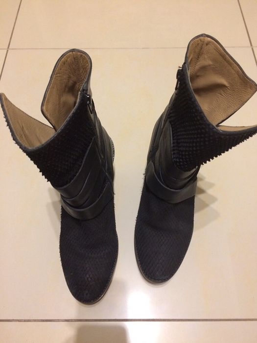 H&M czarne skórzane botki kozaki platforma słupek 40 26 cm SKÓRA