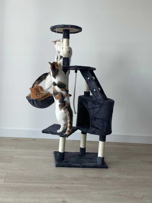 Drapak dla kota (NOWY) z budką, legowiskiem i drabinką 125 cm