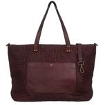 VERA PELLE torebka skórzana shopper pleciona vintage V533 c.bordowa