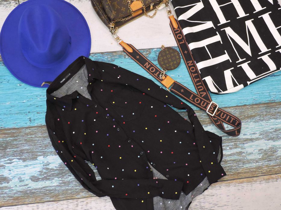 Cropp Czarna koszula kolorowe groszki XS