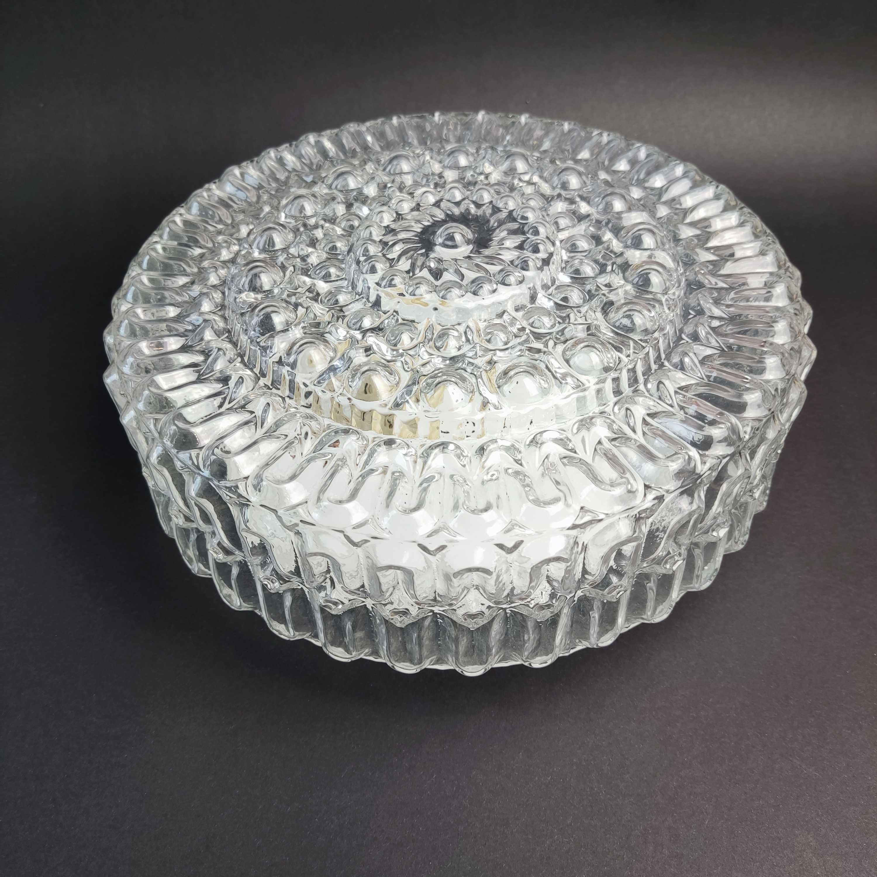 Duży plafon-kinkiet szklany okrągły , szkło "bubble glass" , stan bdb